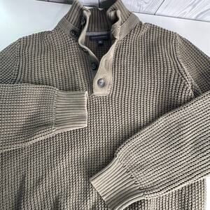 Banana Republic Mock Neck 1/4 Button Pullover Sweater Army Green XL 100% Cotton